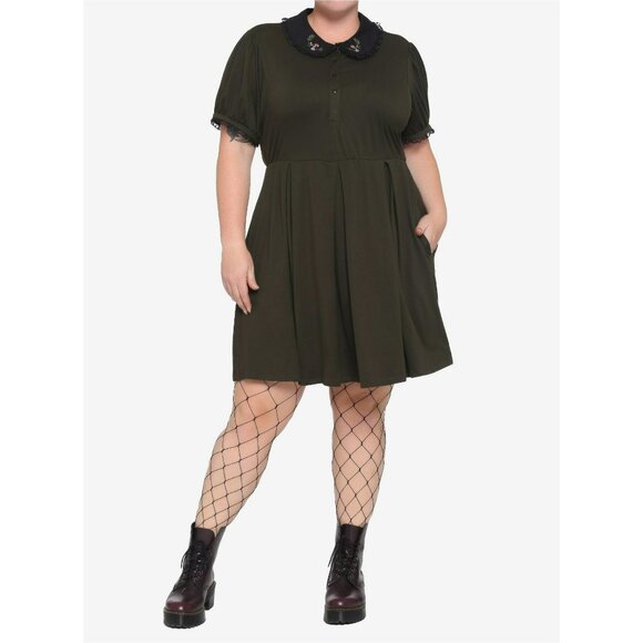 Hot Topic Forest Green Embroidered Collar Dress Plus Size - Picture 13 of 15